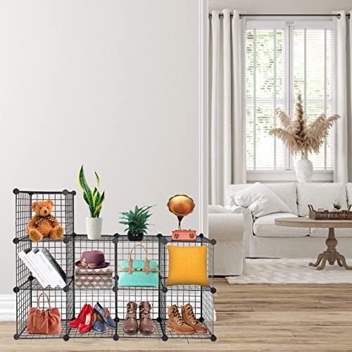 Wire Cube Storage Organizer, Metal Storage Shelves Bookshelf, Stackable Modular Closet Organizer for Bedroom Living Room