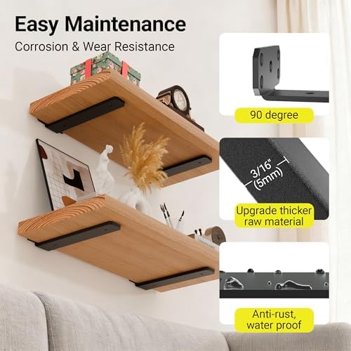 SKYSEN 4 Pack 8" Floating Shelf Bracket, Shelves Brackets, Wood Shelving Brackets Hardware - Heavy Duty - 4/6/8/10/12 in