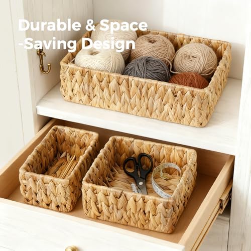 Wicker Storage Baskets Set of 3, Large and Small Wicker Pantry Baskets Set