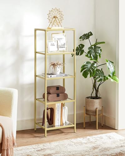 VASAGLE Bookcase Bookshelf, Tempered Glass Bookshelves, Steel Frame