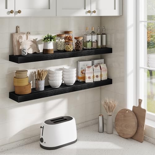 Fun Memories 40 Inch Floating Shelves, Long Wood Wall Shelf Set of 2 with Invisible Brackets, for Bathroom, Living Room,