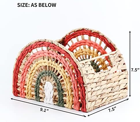 YRMT Wicker Storage Basket Water Hyacinth Woven Basket for Shelves Pantry Rainbow Decoration Semicircle Storage Basket with Built-in Handle Small Natural 9.1" x 7.5" x 7.5"