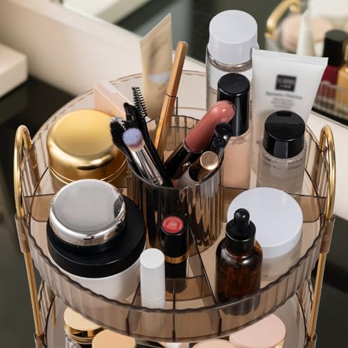 360 Rotating Makeup Organizer for Vanity,3 Tier Large Capacity Skincare Organizers,Bathroom Counter Organizer, transpare