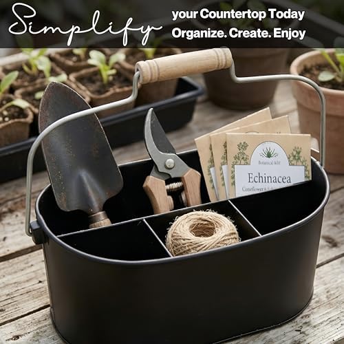 Alpha Living Home Flatware Caddy Black 4 Compartment Metal Cutlery Holder