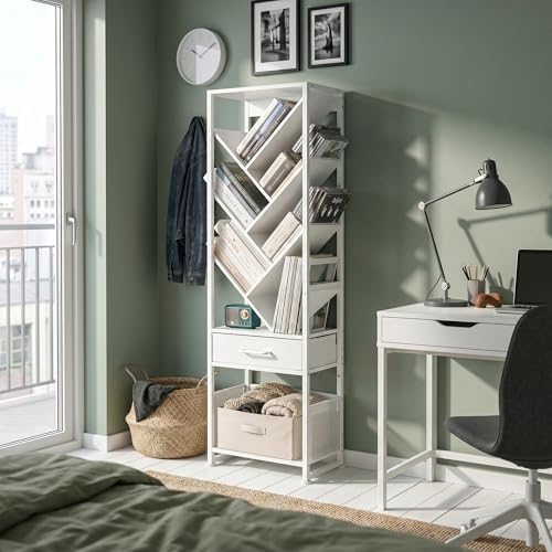 Bookshelf with Drawer,10 Tier Tree Bookcase Retro Floor Standing Bookshelves,Tall Wood Bookcases with Cabinet Storage Or