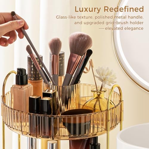 360° Rotating Makeup Organizer, Upgraded 2 Tier Skincare Perfume Organizers for Women, Bathroom Organizer Countertop, Cl
