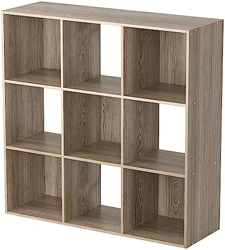 JupiterForce 9 Cubes Bookcases Storage Organizer, 3-Tier Wooden Open Bookshelf Cabinets with Removable Back Panels for H