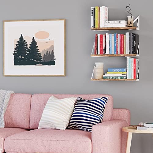 Wallniture Minori Wood Floating Shelves for Wall Storage, Wall Book Shelves for Living Room Decor, Geometric Triangle Shelf Set of 3, Burned Finish