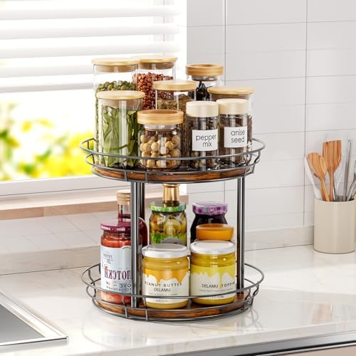 LAMU 2 Tier Lazy Susan Turntable Rotating Spice Rack Organizer for Cabinet