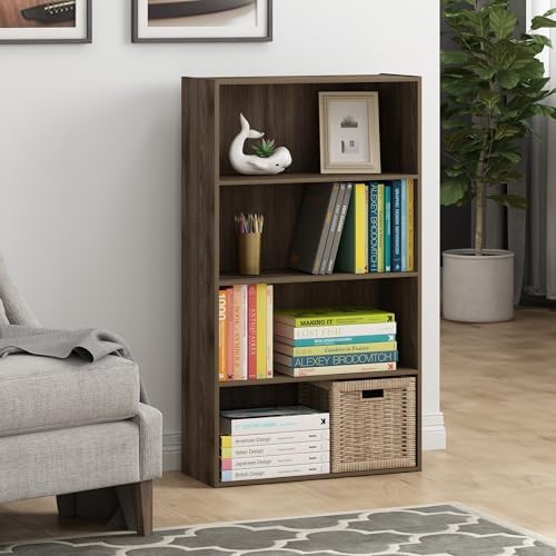 Furinno PASIR Book Shelf, 4-Tier Bookshelf, Bookcase with Open Shelf, 9.4 x 23.6 x 41.7, for Living Room, Bedroom, Home 