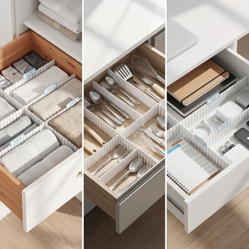 16 Pcs Adjustable Drawer Dividers Organizer, 18.5" Extra Long DIY Plastic Grid Separators, Cuttable Drawer Partitions fo