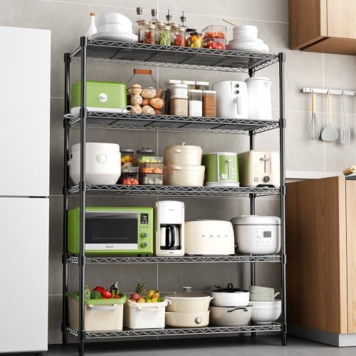 48" W Garage Shelving 1875LBS Heavy Duty Wire Shelving Unit, Metal 5-Tier Adjustable Steel Storage Rack with Liners, Sto