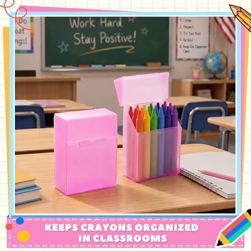 Clabby 2 Pcs Clear Plastic Crayon Boxes Hold 24 Count, Pink