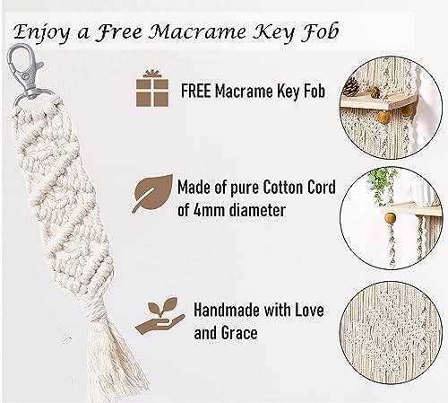 Macrame Wall Hanging Shelf 3 Tier Boho Wall Plant Hanger Shelves, Handmade of Woven Rope Boho Shelves Organizer for Living Room Bathroom Home Storage Floating Plant Rack Bohemian décor