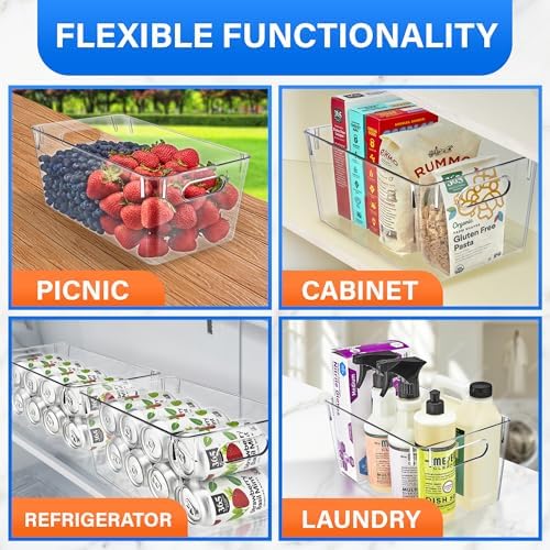 Lifemaster Stackable Refrigerator Bins - Set of 10 Large Capacity Organizers with Easy Grip Handles - Clear and Versatil