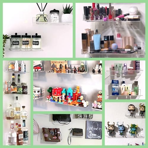 FEMELI 2 PCS 12" Acrylic Floating Shelves, Clear Shelf for Wall Display