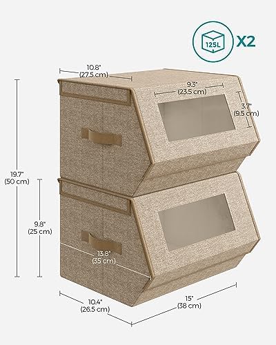 SONGMICS Stackable Storage Bins, Set of 2, with Lids and Front Windows