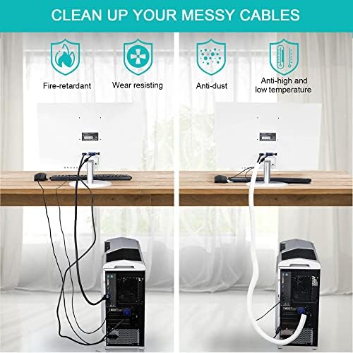 20ft - 1 inch White Cable Sleeve, Cable Organizer for Desk PC TV Computer, Wire Protector Cable Wrap Cover, Cord Managem