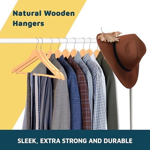 Lifemaster Wooden Clothes Hangers – with 360 Degree Swivel Hook and Non-Slip Shoulder Notch, Holds Up to 10 lbs, Pants B