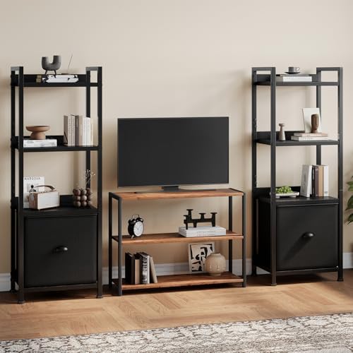 OLIXIS 4 Tier Bookshelf with Drawer, Narrow Freestanding Open Bookcase