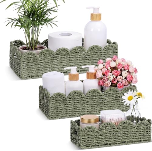 Boao 3 Pcs Boho Storage Wicker Baskets Handmade Woven Decorative Paper Rope Baskets for Organizing with Handle Counterto