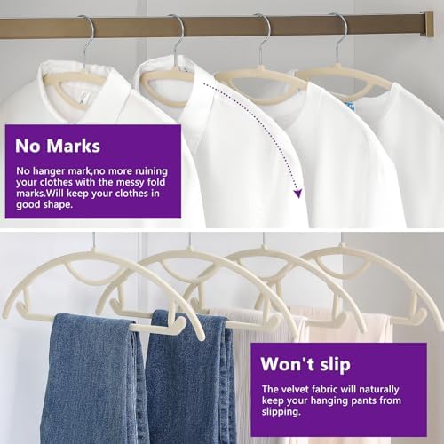 MIZGI Premium Velvet Hangers 50-Pack,No Shoulder Bump Hangers W/Tie Bar Ultra Thin Space Saving Non Slip Hanger Heavy Duty Felt Rounded Clothes Hanger for Sweaters,Coat,Jackets,Pants,Shirts