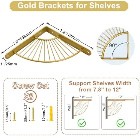 Z METNAL Decorative Shelf Brackets, Brass Metal Shelves Bracket, Wall Decor, Modern Shelving Bracket for DIY Floating Sh