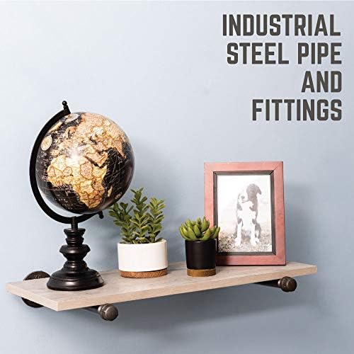 PIPE DECOR Industrial Pipe Shelf Brackets, 8 Inch, 4 Pack – Wall Mounted Double Flange Floating Shelf Brackets, Rustic V