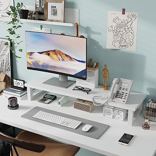 WESTREE Dual Monitor Stand Riser, Wood and Steel Monitor Stand Riser, Computer Monitor Stand for 2 Monitors, Multi-Purpo