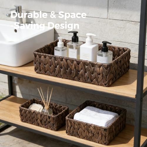 Wicker Storage Baskets Set of 3, Large and Small Pantry Baskets Set, Brown