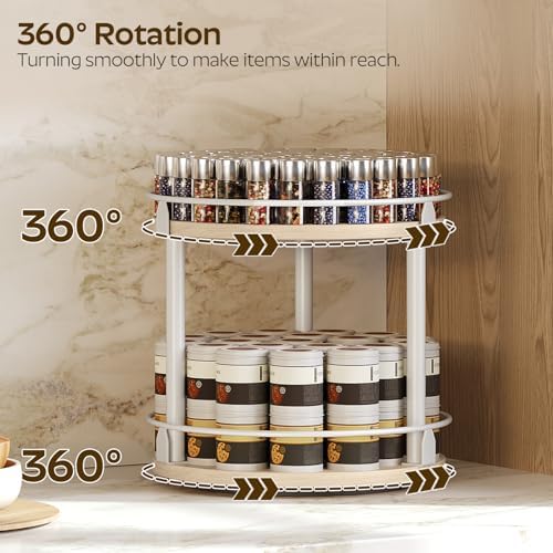 YATINEY Lazy Susan Organizer, Rotating Spice Rack, 2 Tier Spice Turntable Organizer, Industrial Turntable Spice Holder, 