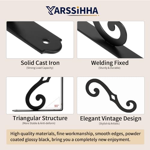Yarssihha 5 Inch Decorative Shelf Brackets, 6 Pack Wall Mounted Metal Shelving Brackets, Heavy Duty Shelf Supports, Rust
