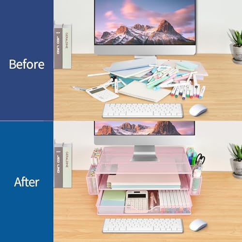 AUPSEN Computer Monitor Stands Riser，2-Tier Desk Organizers and Accessories, Office Desk Accessories Organizer with Draw