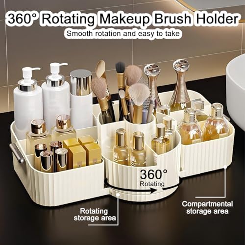 DASITON Large Makeup Brush Holder,Rotating Makeup Organizer,Vintage Striped Cosmetic Organizer,Makeup Storage Organizer 