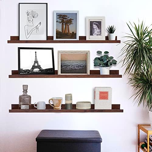 MBYD Floating Shelves 3 Same Dimensions, 48 Inch Deep Walnut Solid Wooden Shelves for Wall, Wall Mount Picture Ledge She