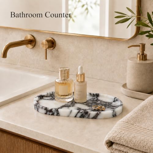 Oval Stone Vanity Tray for Perfume and Jewelry, 9.84 in