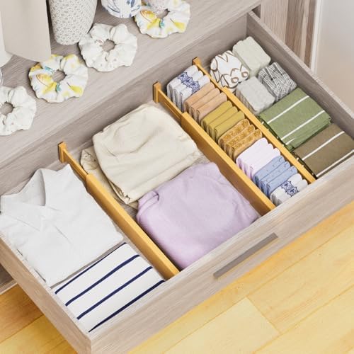 Bamboo Drawer Dividers Organizers, 2.56" High, 17"-21.8" Adjustable, 8 Pack