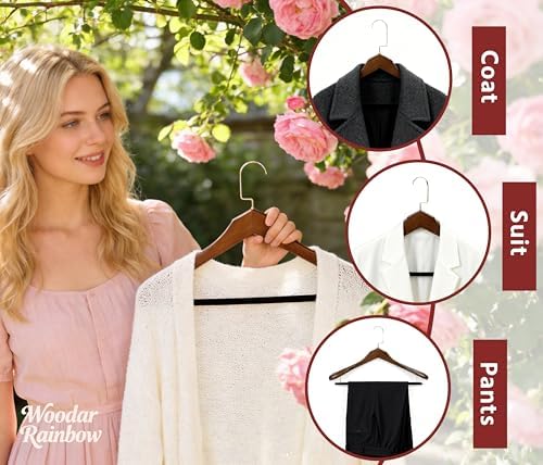 Luxury Wide Shoulder Wooden Suit Hangers, Flocking Pants Bar, Classisc Solid Wood Jacket Clothes Hangers Smooth Finish for Sweater Dress Pants Sport Coats (Dark Brown, 3 Pack)