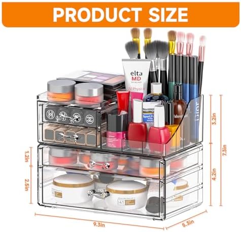 Small Make up Organizers and Storage with 4 Drawers,Clear Skincare Organizers,Cosmetic Storage for Dresser Top Organizer
