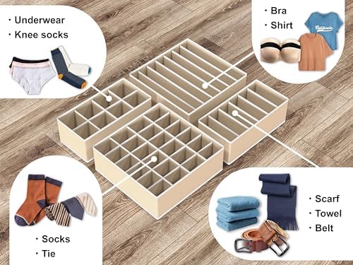 Simple Houseware 4-Pack Drawer Organizer Set for Underwear/Socks/Bra, Beige