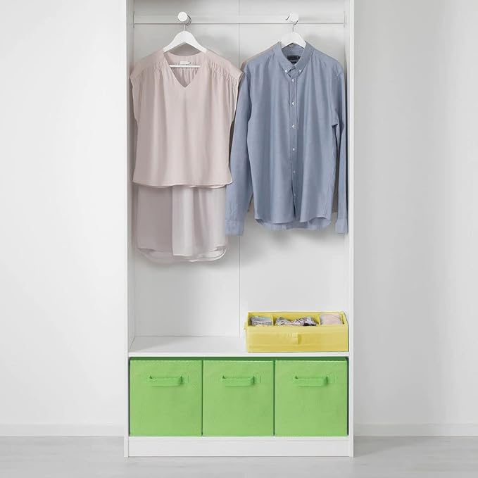 PowerKing Collapsible Storage Cubes with Handles, Fabric Foldable Bins for Closet Shelves, Durable Organization Storage Bins, 10.5'' x 11'' x 10.5'', 2 Pack, Green