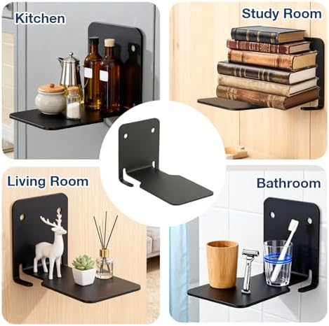 Invisible Bookcase, 4 Floating Bookcase, Invisible Shelves, Robust Wall Shelf with Metal Structure for Wall Mounting for