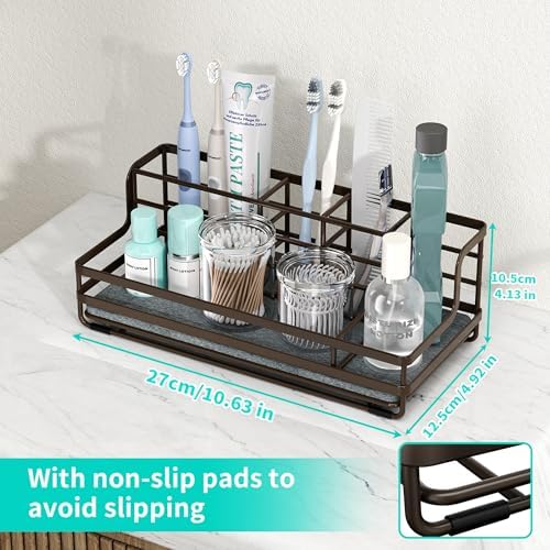 HapiRm Toothbrush Holders for Bathroom - 5 Partitions Bathroom Counter Organizer with Instant Drying Stone, Stainless St