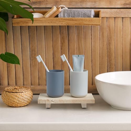 Natural Travertine Tray Pedestal Stand, Stone Riser for Bathroom & Kitchen