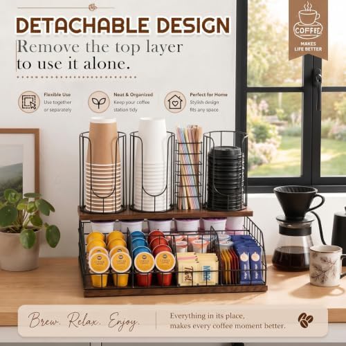 Geelin Coffee Cup and Lids Organizer with 4-compartment Double Layer