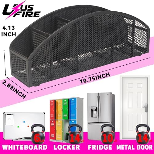 Large Magnetic Marker Holder, Heavy Duty Magnetic Whiteboard Organizer, 5 Slots Mesh Metal Magnetic Dry Erase Marker Holder Pencil Cup Caddy for Whiteboard Fridge Office (Black)