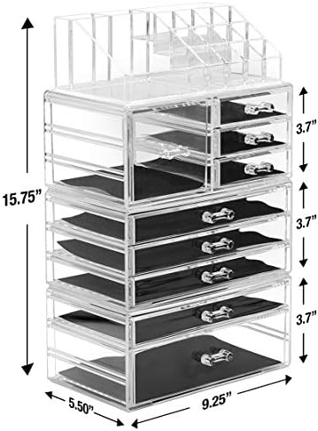 Sorbus Large Clear Makeup Organizer - Detachable 4-Piece Jewelry & Make Up Organizers and Storage Set - Spacious Cosmeti