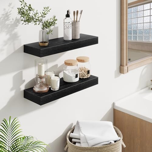 Fun Memories Floating Shelves Bathroom for Wall Mounted Shelves, 20 Inch Wood Shelf Set of 2, Home Storage & Display Dec