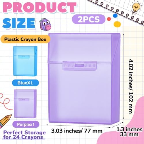 Clabby 2 Pcs Clear Plastic Crayon Boxes Hold 24 Count, Blue,Purple