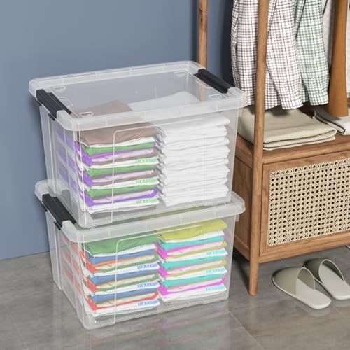 50 Quart Stackable Clear Plastic Storage Box with Wheels, 4-Pack